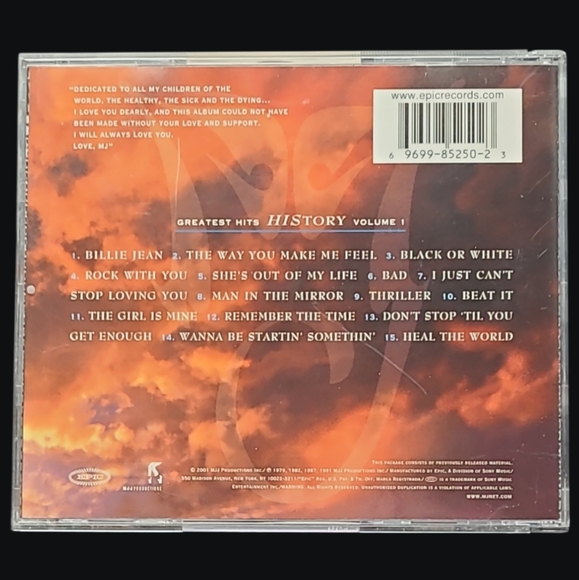 MUSIC CD 2001 "MICHAEL JACKSON" GREATEST HITS "HISTORY" VOLUME 1 - Picture 3 of 3